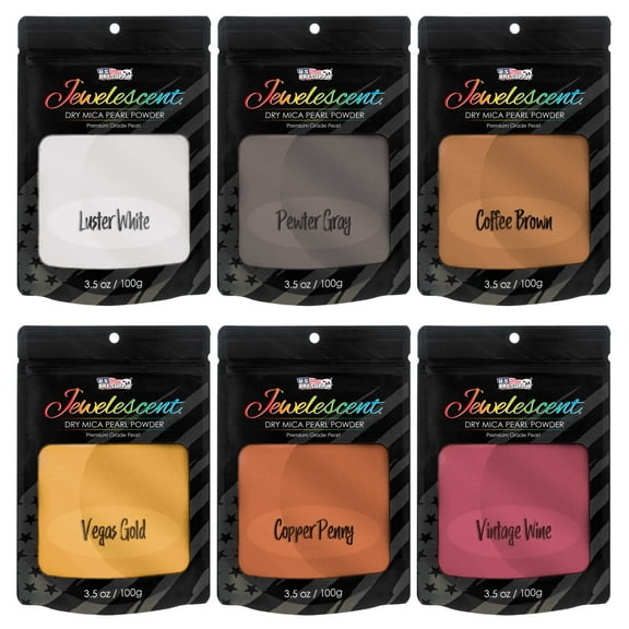 U.S. Art Supply Jewelescent Metal Tones 6 Color Mica Pearl Powder Pigment Set Kit, 3.5 oz (100g) Sealed Pouches - Cosmetic Grade, Metallic Dye - Paint, Epoxy, Resin, Soap, Slime Making, Art