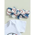 thumbnail image 6 of Wassery Infant Baby Girls Clothes Letter Print Short Sleeve Romper Crew Neck Jumpsuits+Baseball Print Flare Pants+Headband 3Pcs Summer Set 0-24M, 6 of 8
