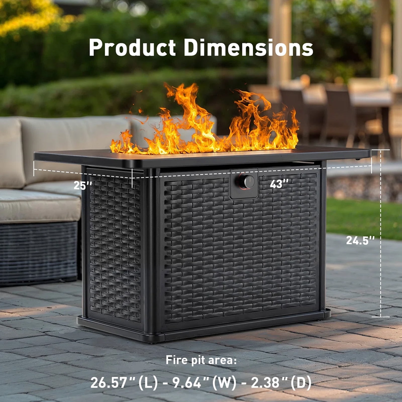 43" Rectangular Propane Fire Pit Table - 60,000 BTU Gas Fire Pit with Waterproof Cover & Lava Rocks for Outdoor Garden, Deck, Backyard, CSA-Certified