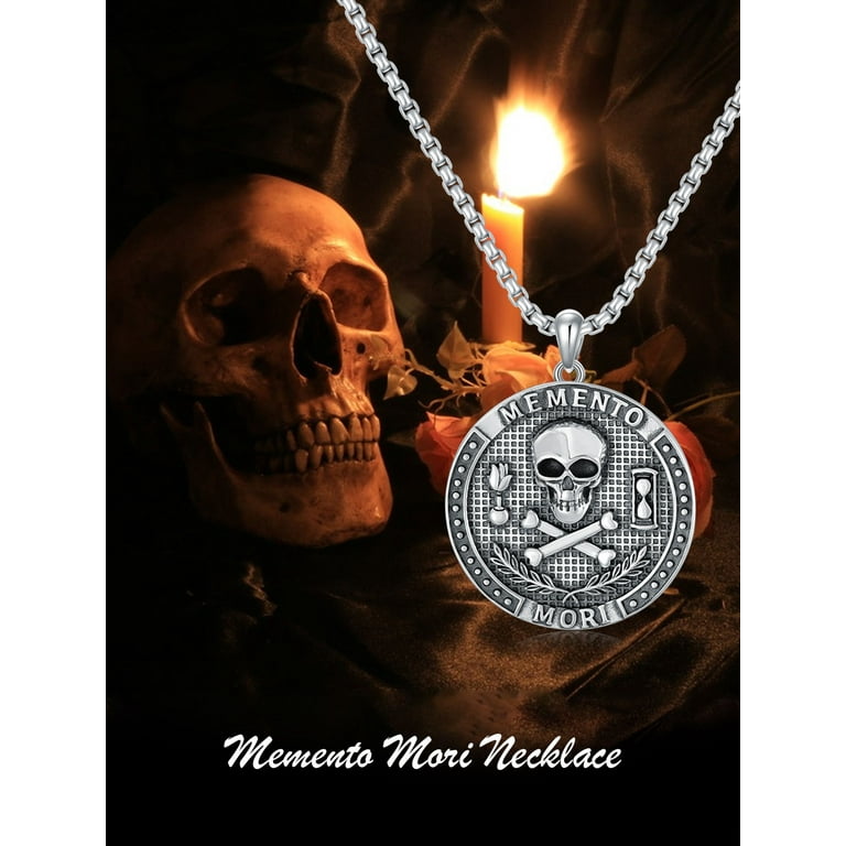 WINNICACA S925 Sterling Silver Memento Mori Pendant Necklace Mens