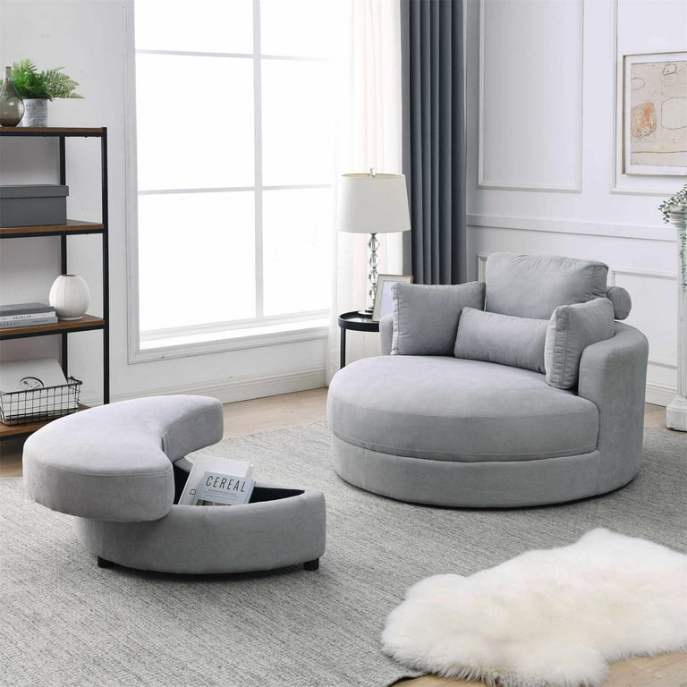 Gray Ottoman Can Be Matched with Sofa and Chair Pedals