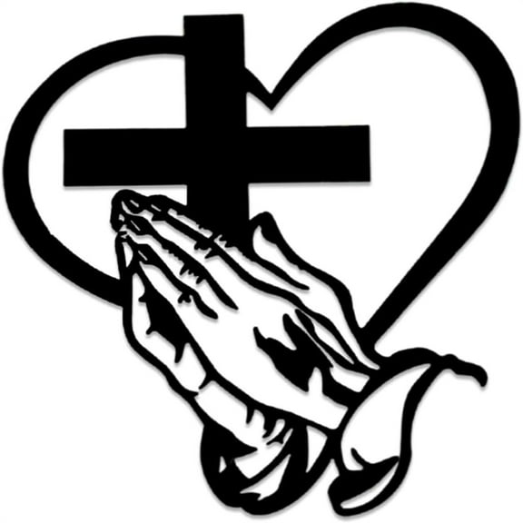 Elegant Metal Christian Heart & Cross Wall Art, Praying Hands Design, Decorative Iron Sculpture for Indoor/Outdoor, Perfect for Living Room, Patio, Office Farmhouse Decor(12in)
