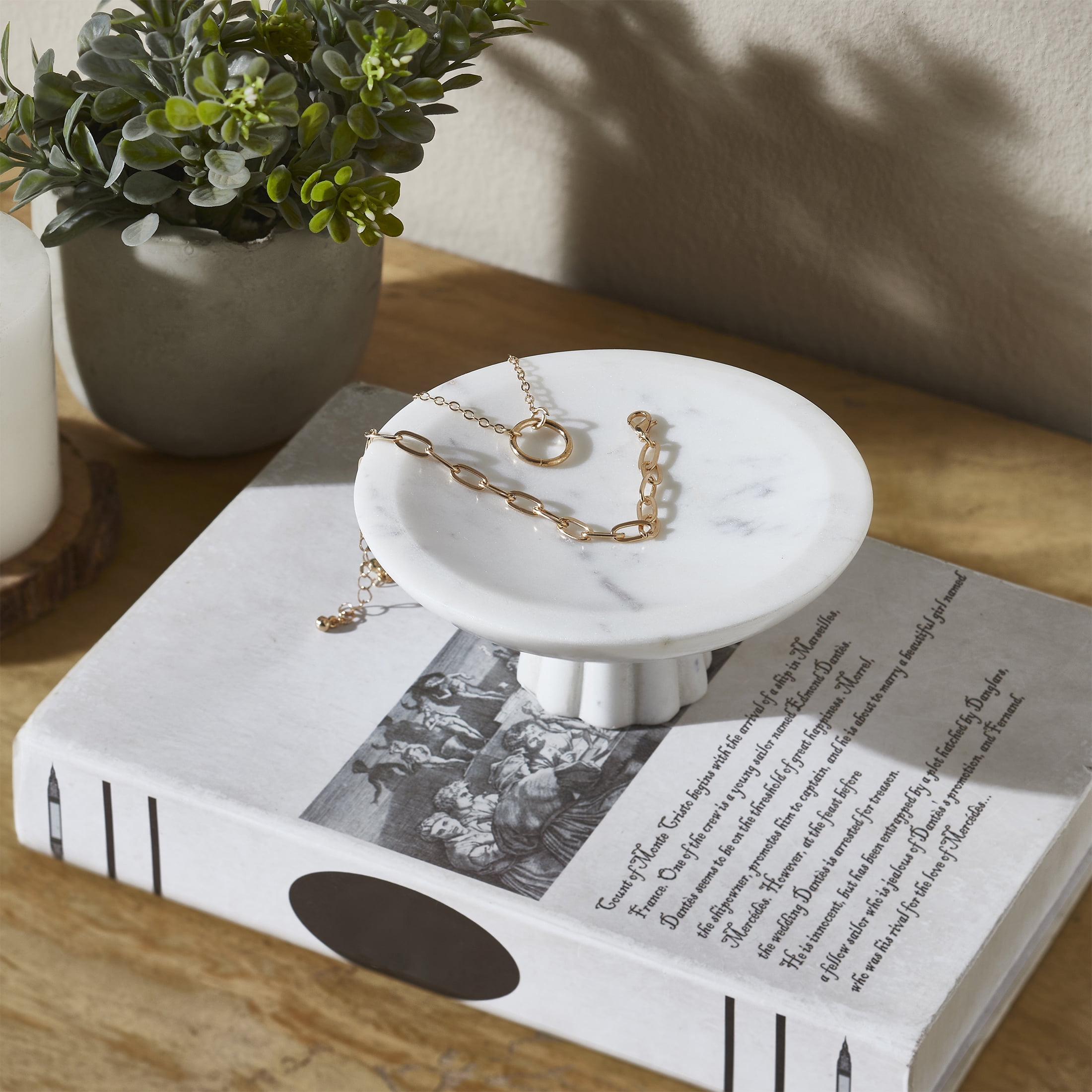 My Texas House Marble Trinket Tray, White/Grey, 5 in x 5 in x 2 in