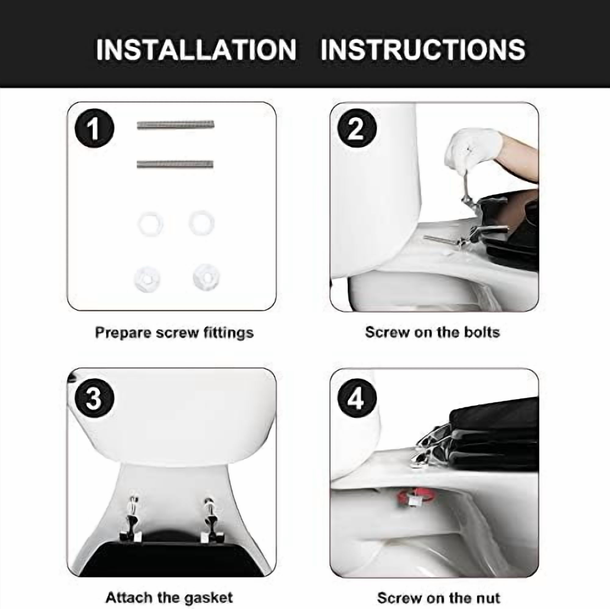 Black Round Toilet Seat Natural Wood Toilet Seat with Zinc Alloy Hinges, Easy to Install also Easy to Clean, Scratch Resistant Toilet Seat by  (Round, Black)