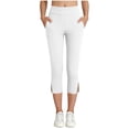 thumbnail image 5 of StSilkitty Girls Capris Leggings Solid Color High Waist Elastic Stretch Yoga Cropped Pants Comfy Breathable Trousers with Pockets, 5 of 9