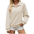 thumbnail image 2 of Golf Collar Sweatshirt For Women, Fleece Lined Long Sleeve Raglan Tops, Teen Fall Casual Basic Loose Fit Pullover Shirts S-XXL, 2 of 6