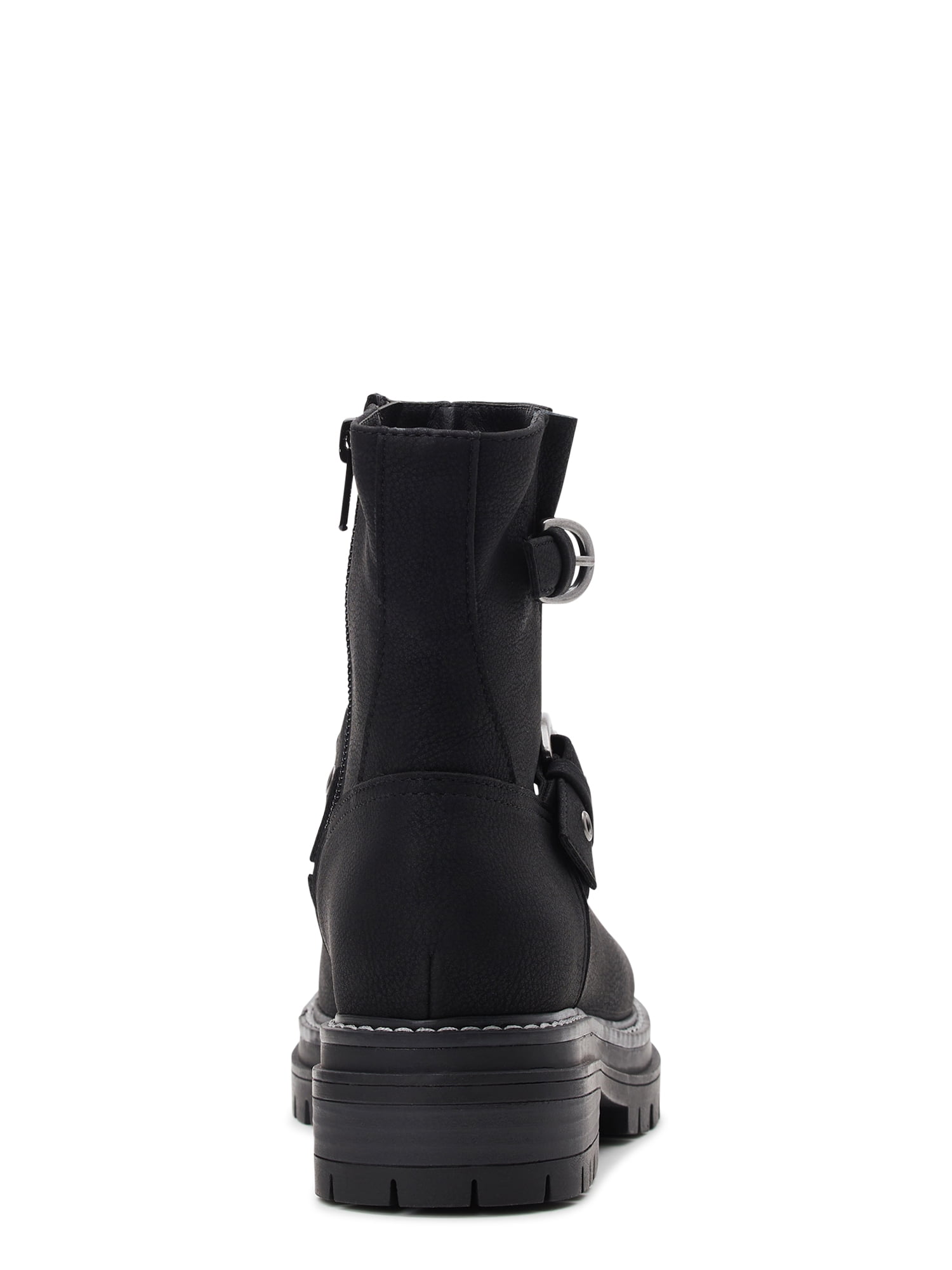 Time and Tru Women's Lug Sole Buckle Moto Boots