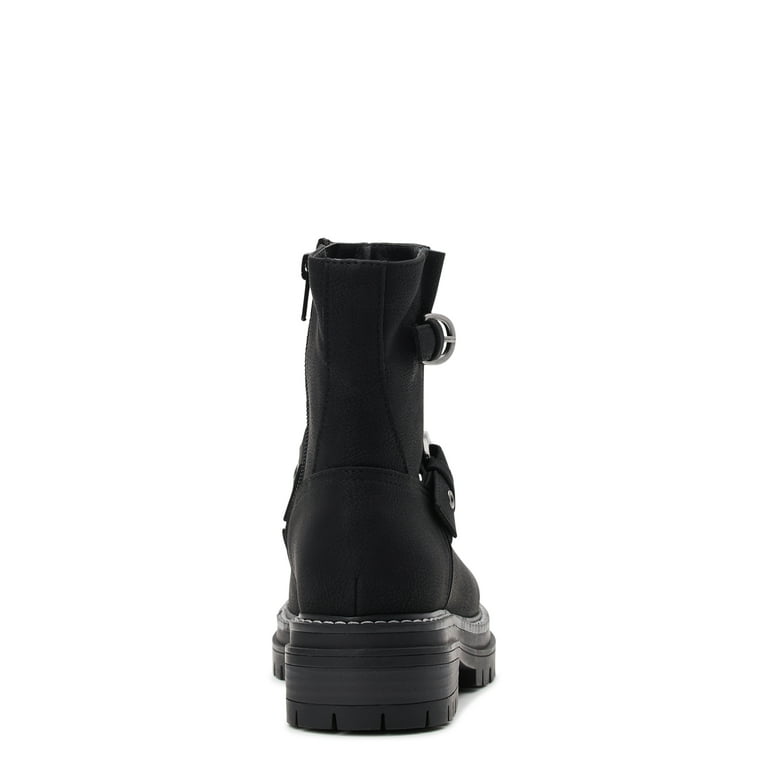 Time and Tru Women's Lug Sole Buckle Moto Boots