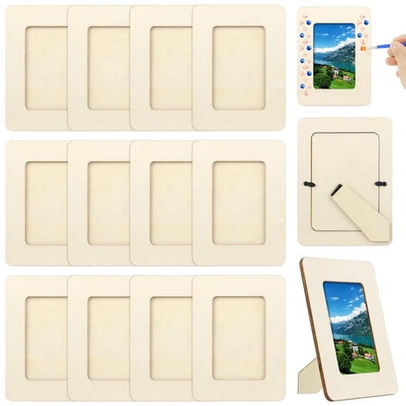 12 PCS Unfinished Wooden Photo Frames, Craft Frames Set, 4" x 6" Paintable Picture Frames for DIY Projects, School Crafts, and Home Decorations