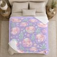 thumbnail image 4 of Sleeping Axolotls Nestled In Pastel Ocean Shells, Cozy Flannel Blanket with Pastel Kawaii Illustration Print, Housewarming Gift for Axolotl art enthusiasts, Home Decor for Bedroom and Living Room, 4 of 7
