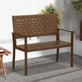 thumbnail image 2 of Costway Patio Loveseat All Weather Bench with Solid Rubber Wood Frame&Hand Woven PU Leather, 2 of 8