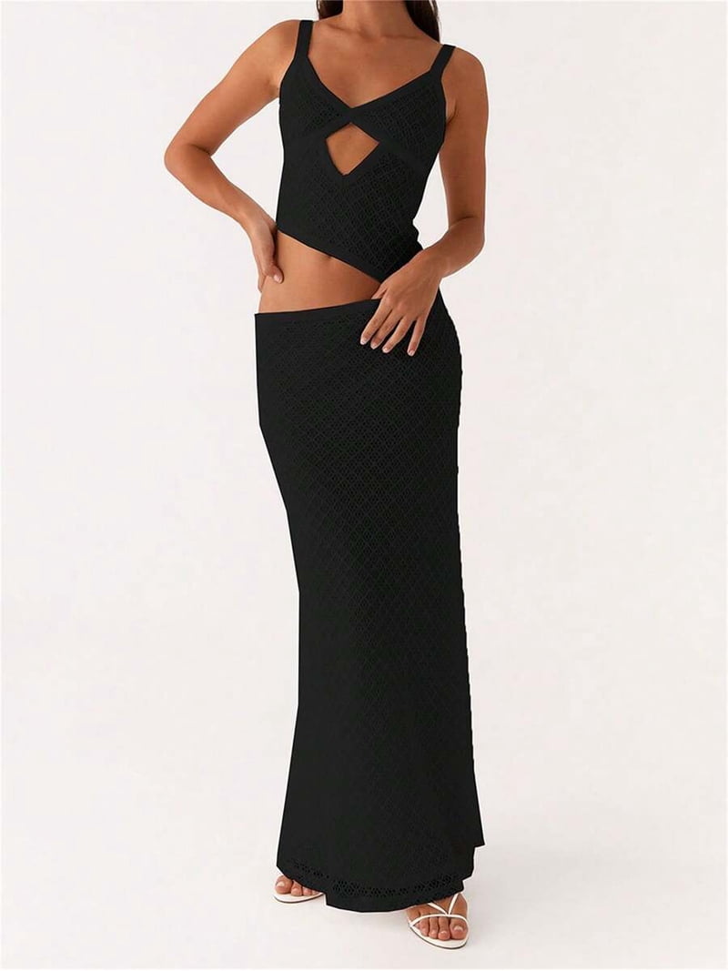 black knitted cut out bodycon dress Crochet Knit Cut-Out Maxi Sleeveless The pullover design keeps 40memorialsale25 Flora Dress: Pink Mini Size:3-4 YEARS