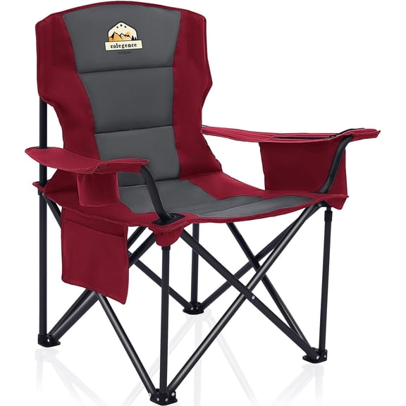 CHTER Oversized Folding Camping Chairs - 450 LBS Support Heavy Duty Camp Chair with Padded Cushion, Portable Outside Chairs with Carry Bag,Cooler, Cup Holder for Outdoor, Lawn, Sports - Red