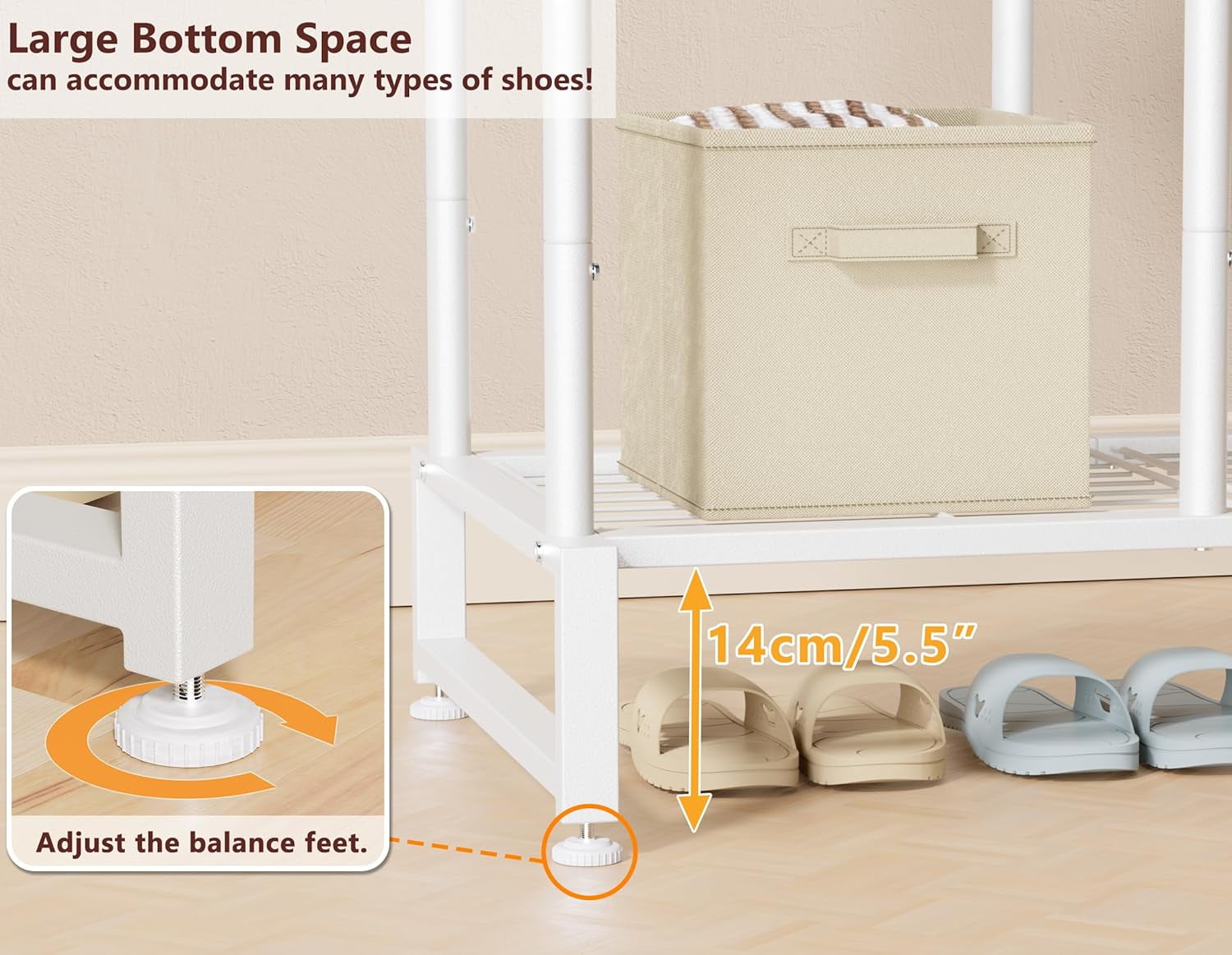 Double Rods Clothes Rack Clothing Rack with  Storage Shelves Clothes Rack for Hanging Clothes Multifunctional Heavy Duty Clothes Organizer with Hooks for Bedroom,Wardrobe Closet,Shop