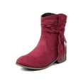 thumbnail image 5 of Viluyesy Womens Mid Calf Boots, Trendy Tassel Round Toe Chunky Heels Fall Winter Western Suede Boots Wine, 5 of 8