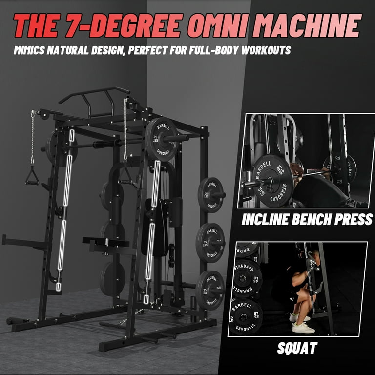 Mikolo Smith Machine, 2000LBS Power Cage Squat Rack with Smith Bar, Chest Fly Machine with Two LAT Pull-Down Systems, Cable Crossover Machine and More Cable Attachment for Home gym