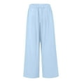 thumbnail image 2 of Women's Summer High Waisted Drawstring Linen Wide Leg Beach Pants With Pockets Comfortable Polyester (2-Light Blue, S), 2 of 5