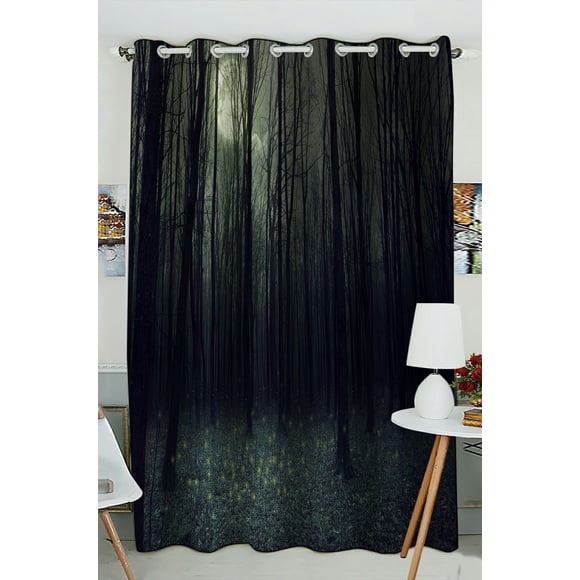 EREHome Lumière de Lune dans l'Obscurité Forêt d'Automne Halloween Rideau Occultant pour Fenêtre Draperie un Panneau 52x84 Pouces une Pièce