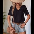 thumbnail image 4 of Blusas Informales de Negocios para Mujer, Blusas Elegantes de Trabajo, Atuendo de Verano, Moda 2025, Camiseta de Corta con Cuello en V, Negra, Talla M, 4 of 10
