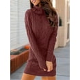 thumbnail image 5 of Long Sleeve Womens Cable Knit Sweater Dress Bodycon Turtleneck Mini Fall Winter Knit Wear, 5 of 5