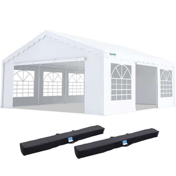 Quictent 20x20 FT White Party Tent with Church Windows & Zippered Sidewalls, Heavy Duty Galvanized Steel Frame, Weather Resistant for Outdoor Events