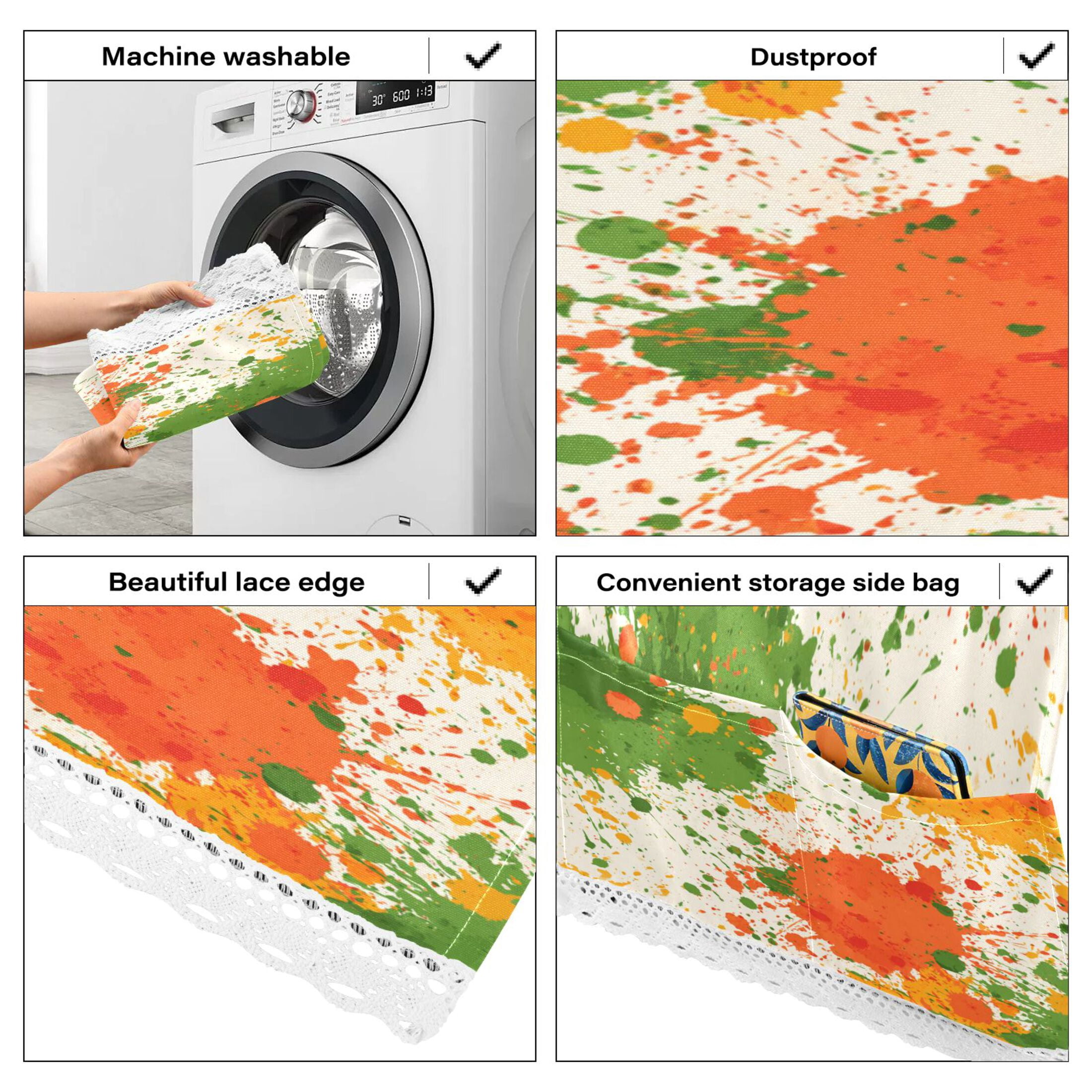Dustproof Washing Machine Cloth Washer and Dryer Top Covers, Fridge Dust Cover, With Storage Bags Paint Splatter Pattern