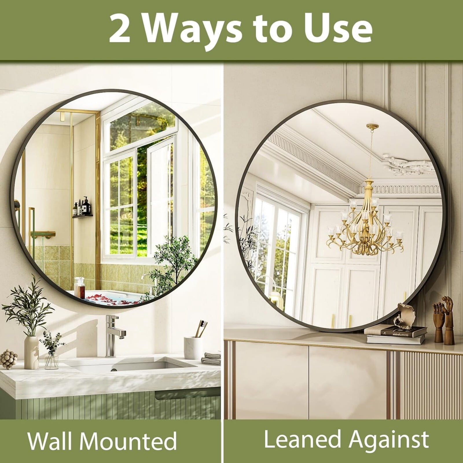 AUROMIR 30" Round Bathroom Mirror Wall Mounted Modern Vanity Mirror, Black