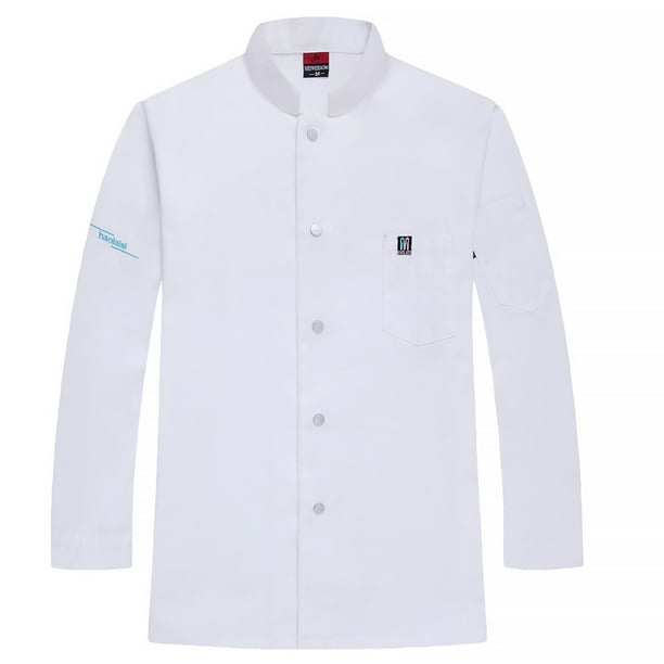 CHEF UNIFORM Uniform Cocina de manga larga Delantal con bolsillos delanteros Butcher Professional Home Supplies Sweat Bands for Grill Restaurant White l kenally LF000324-08