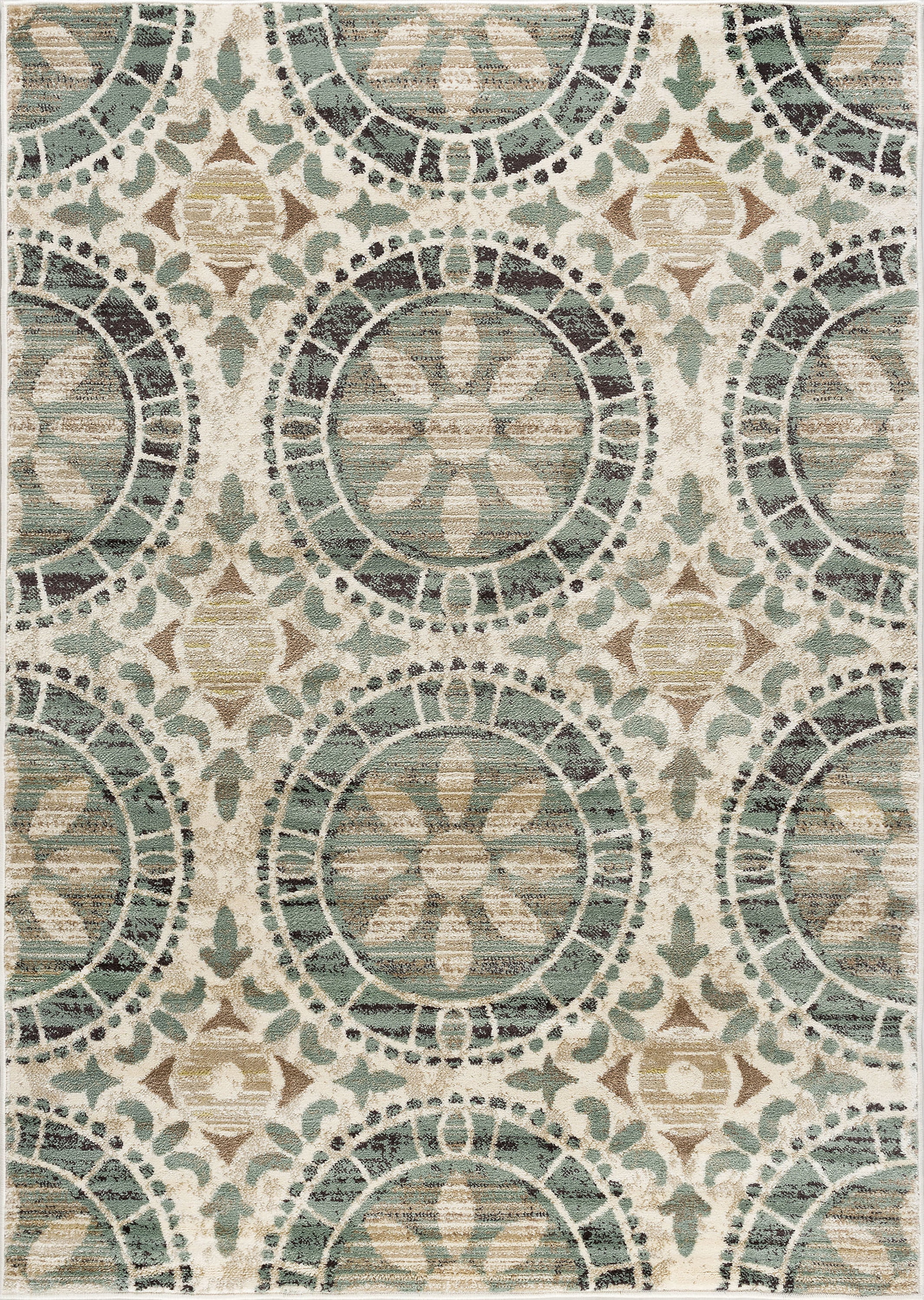 Transitional 5x8 Area Rug (5'3'' x 7'3'') Mediterranean Tile Ivory, Seafoam Living Room Easy to Clean