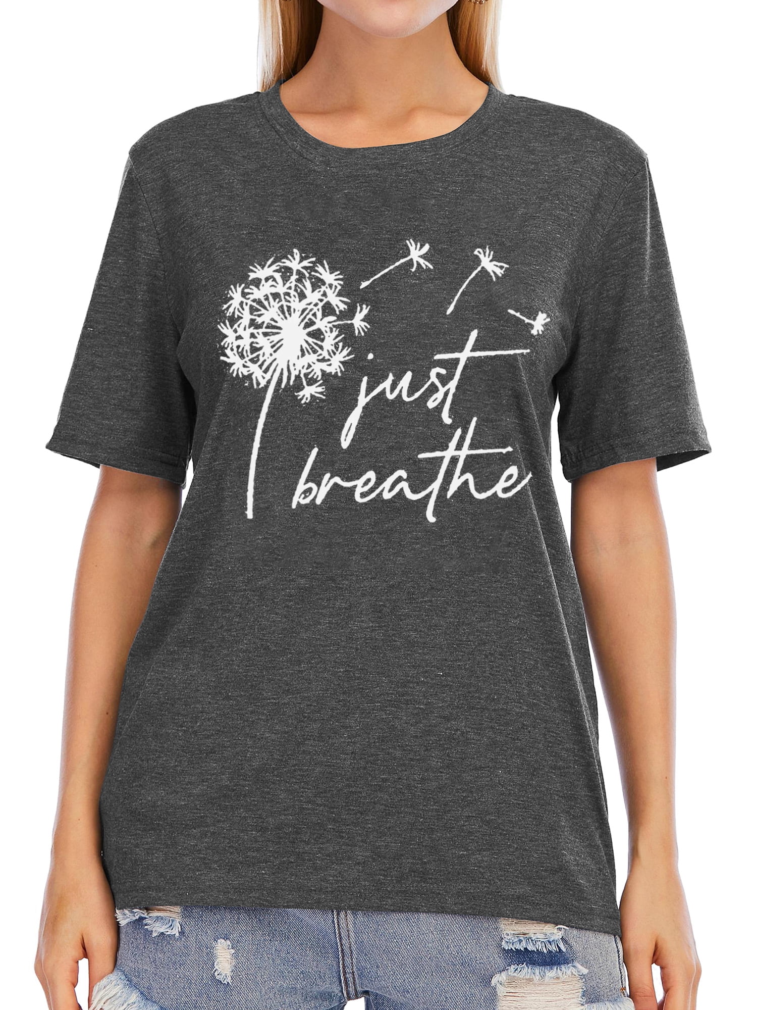 Anbech Dandelion T shirt for Women Graphic Tees with Just Breathe Tees ...