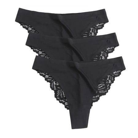

Valcatch Women s Lace Hollowed Out T Back Low Waist Ice Silk Sexy Cheeky Thong See Through Panties Pack of 3