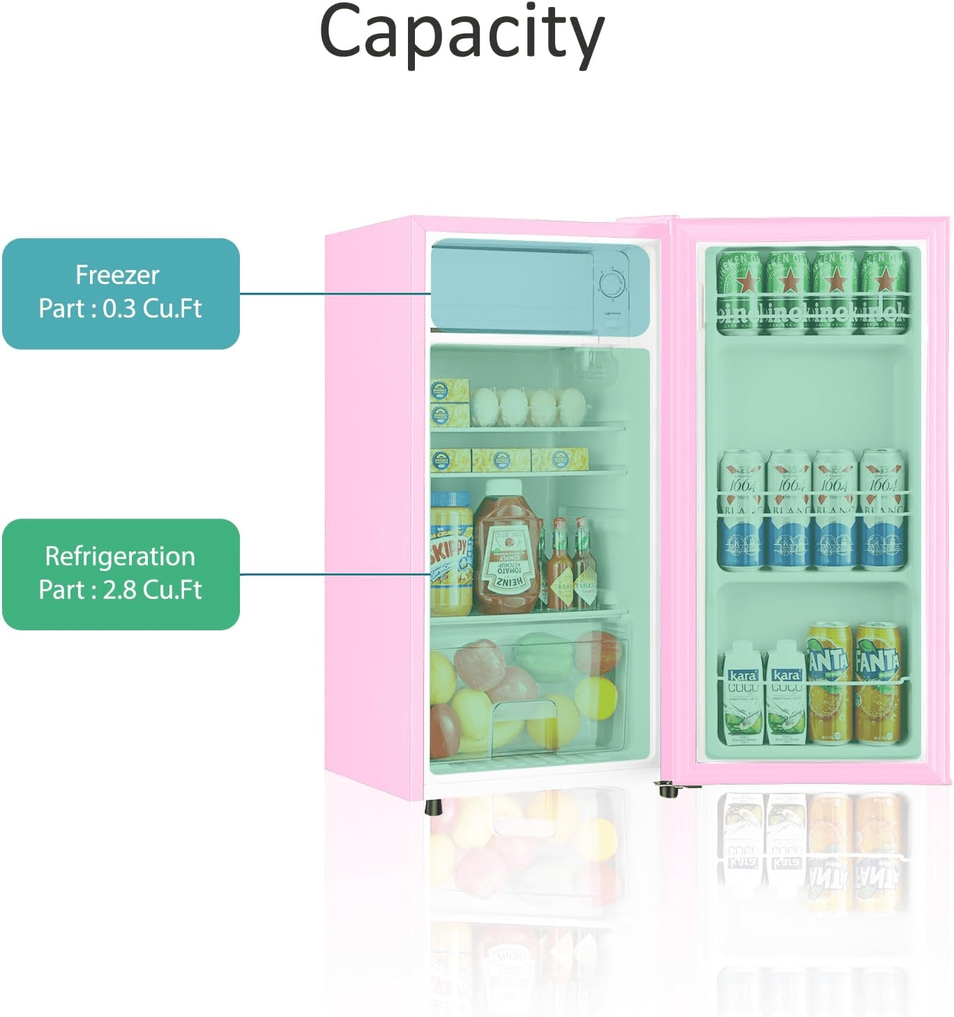 PhiloDeco 3.1 Cu.Ft Compact Refrigerator with Freezer, Adjustable Thermostat, Removable Shelves, Mini Fridge for Apartment, Office, Dorm, Pink