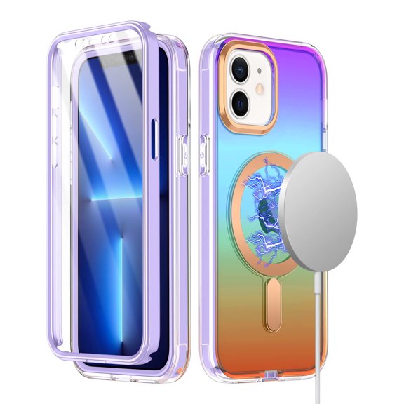 Rancase for iPhone 12 Case/iPhone 12 Pro Case Compatible with MagSafe,Built with Screen Protector Full Body Shockproof Stronger Magnetic Attraction Cover for Women Girls,Purple