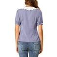 thumbnail image 3 of INSPIRE CHIC Women's Ruffle Tie V Neck Button Down Polka Dots Blouse Shirts Purple XS, 3 of 6