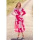 thumbnail image 3 of Vestido PRETTYGARDEN Rojo Rosa Floral Cuello en V Manga Larga Talla L, 3 of 9