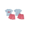 thumbnail image 2 of BemeyourBBs Toddler Baby Boy 4th of July Outfits Patriot Independent Day Short Sleeve USA Flag Letter Embroidery T Shirt and Plaid Shorts Set Toddler Boys Summer Clothes, 2 of 9