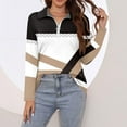 thumbnail image 5 of WTOBBY Women's Retro Print Polo Shirt - Long Sleeve Casual V-Neck Zipper Detail Tops for Women, Spring Fall Fashion Comfort Stretch Fabric,Camel XL, 5 of 6