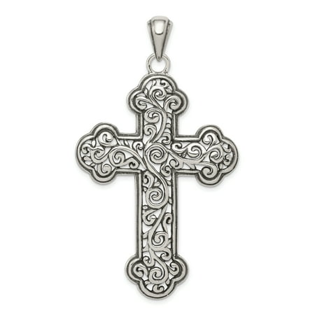 Swirl Cross Charm - 925 Sterling Silver Antiqued Swirl Cross Shaped Pendant