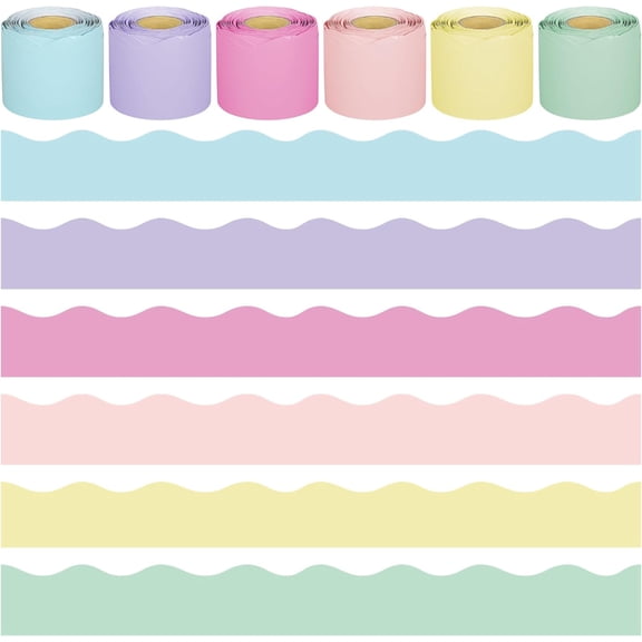 240 Ft Pastel Bulletin Board Borders Colorful Classroom Borders Scalloped Border Trim Pastel Bulletin Board Decorations for Classroom Chalkboard Home Wall Office Decoration, 6 Rolls