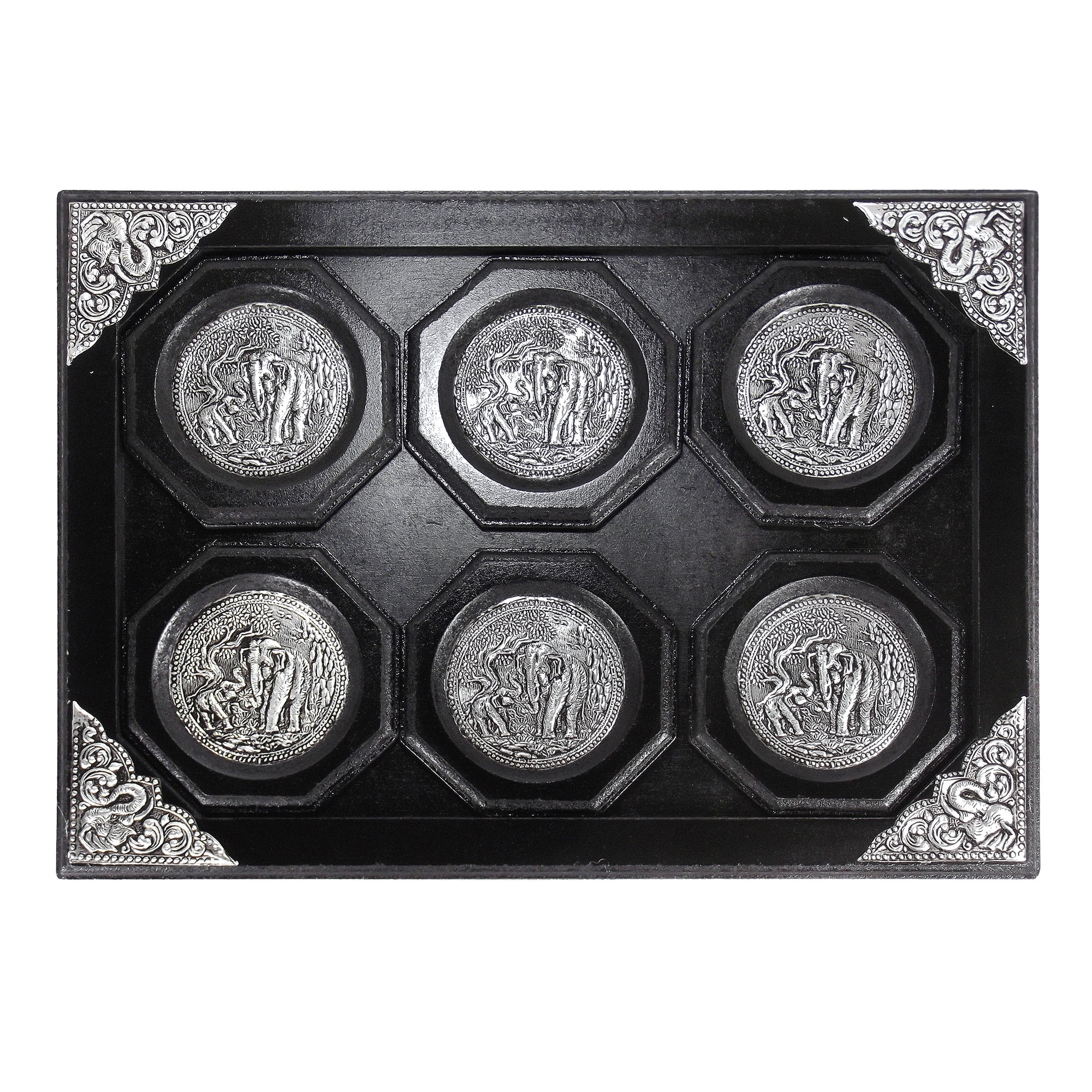 Elephant Pewter Embellish Handmade Wood Coaster Set And Tray Walmart Com Walmart Com