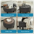 thumbnail image 4 of 24 Inch Round Ottoman with Storage, Tufted Linen Storage Bench for Bedroom, Living Room & Entryway, Modern Upholstered Coffee Table with Wooden Black Legs, Dark Grey, 4 of 18