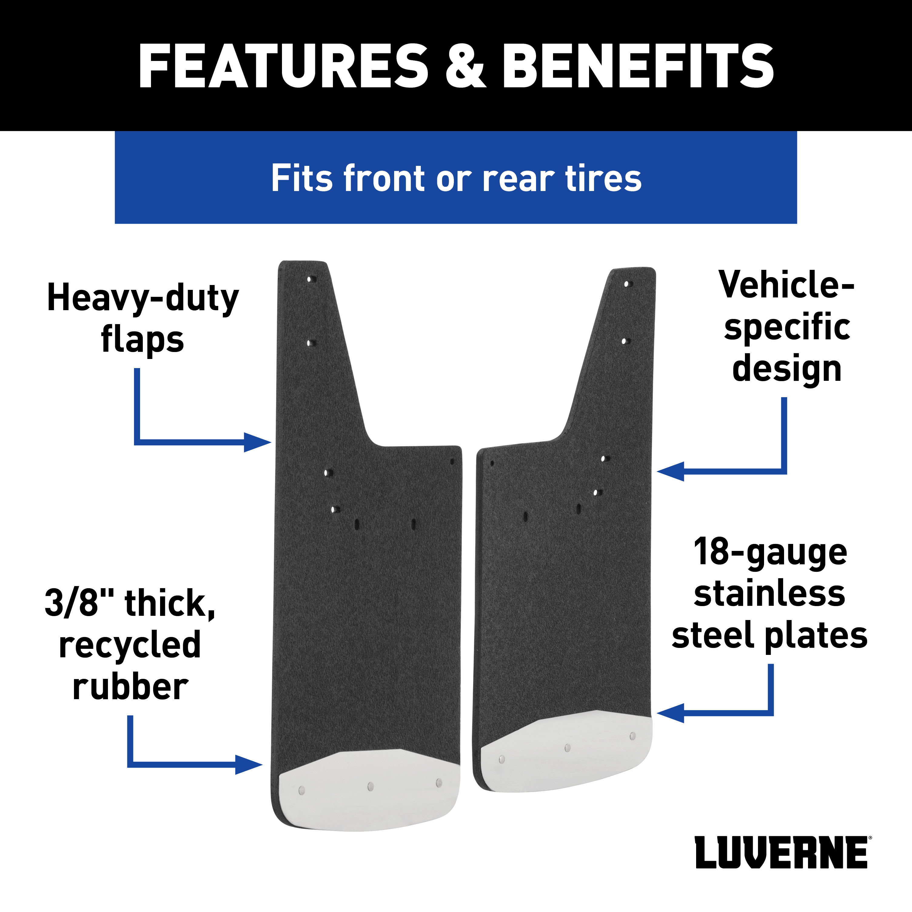 LUVERNE 251120 Front or Rear 12-Inch x 20-Inch Textured Rubber Mud Guards, Select Ford F-250, F-350, F-450, F-550 Super Duty, 2 Flaps Fits select: 2008-2016 FORD F250, 2008-2016 FORD F350
