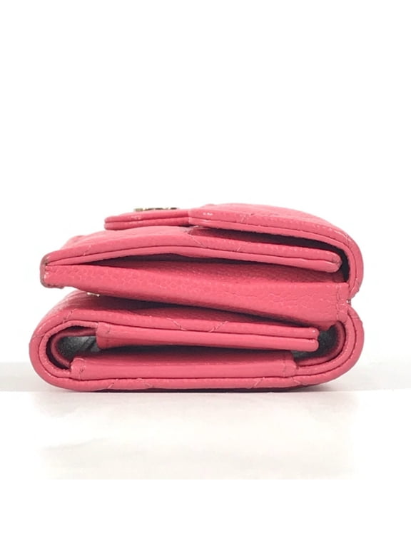 Pre-Owned CHANEL Quilted CC Coco Mark Matelasse Compact Wallet Tri-fold Caviar Skin Women's...