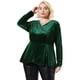 thumbnail image 4 of Women's Plus Size V Neck Tulip Hem Long Sleeve Peplum Velvet Tops Dark Green 2X, 4 of 7