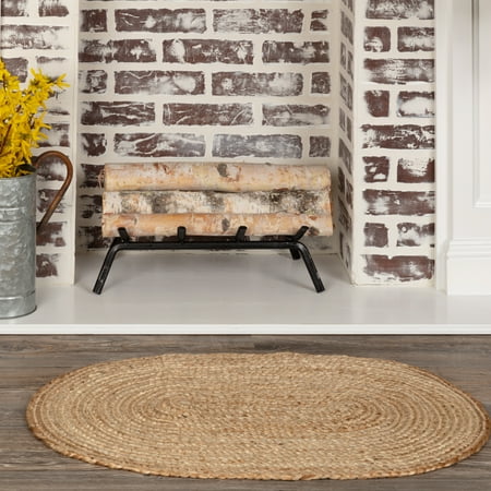 Fake Jute Rug Natural Tan Modern Farmhouse Rustic Coastal Kitchen Flooring braided Jute Oval Accent Area Rug ()