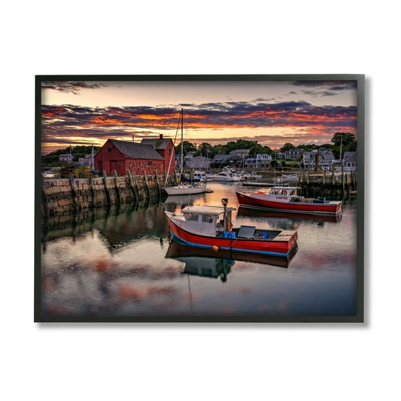 Stupell Boat Harbor Sunset Photography Landscape Photography Black Framed Art Print Wall Art