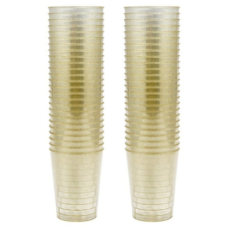

Vervmczn Gold Plastic Cups Disposable Gold Glitter Plastic Wine Glasses Clear Plastic Cups Tumblers Christmas Party Cups