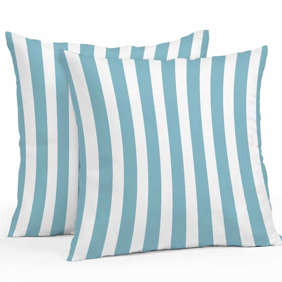 Throw Pillow Covers 20x20 Inch Set of 2, Aqua Striped Waterproof Outdoor Pillow Covers, Modern Farmhouse Blue White Stripes Decorative Cushion Pillowcases for Couch, Sofa, Bed, Garden, Patio