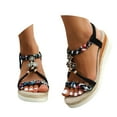 thumbnail image 2 of Mostsola Espadrilles Sandals for Women Braided T-Strap Platform Wedges Elastic Strap Sandals, 2 of 9
