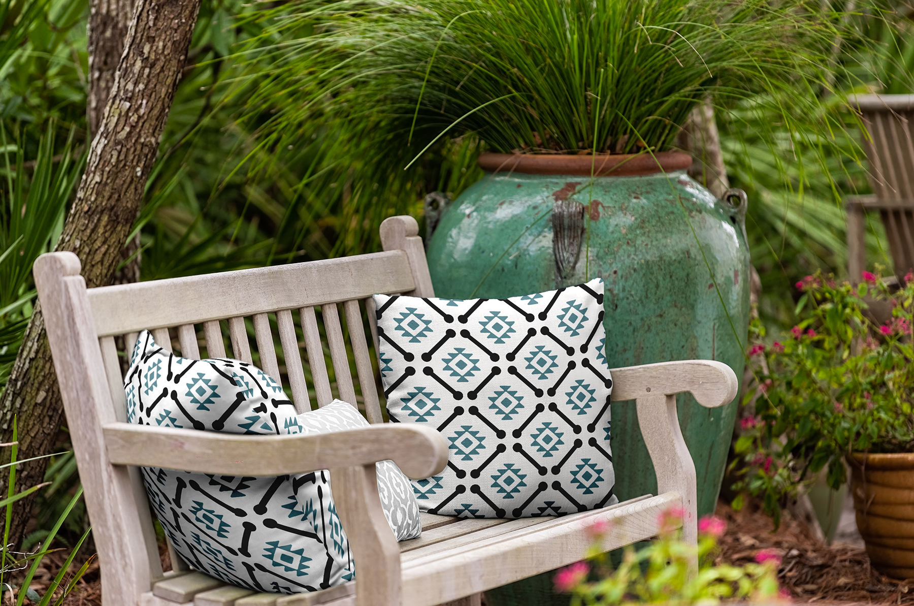 Simply Daisy 20" x 20" Modern Tribal Pattern Indoor/Outdoor Throw Pillow, Mineral Blue (1 count)